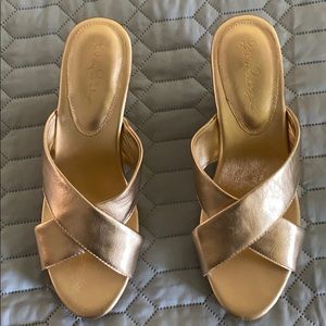 Lilly Pulitzer gold wedge slides